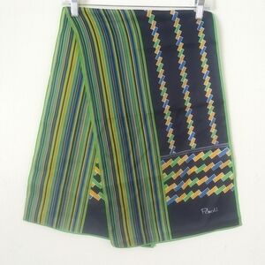 Vintage Paoli Striped Geometric Print Scarf, Navy Blue, Kelly Green & Yellow